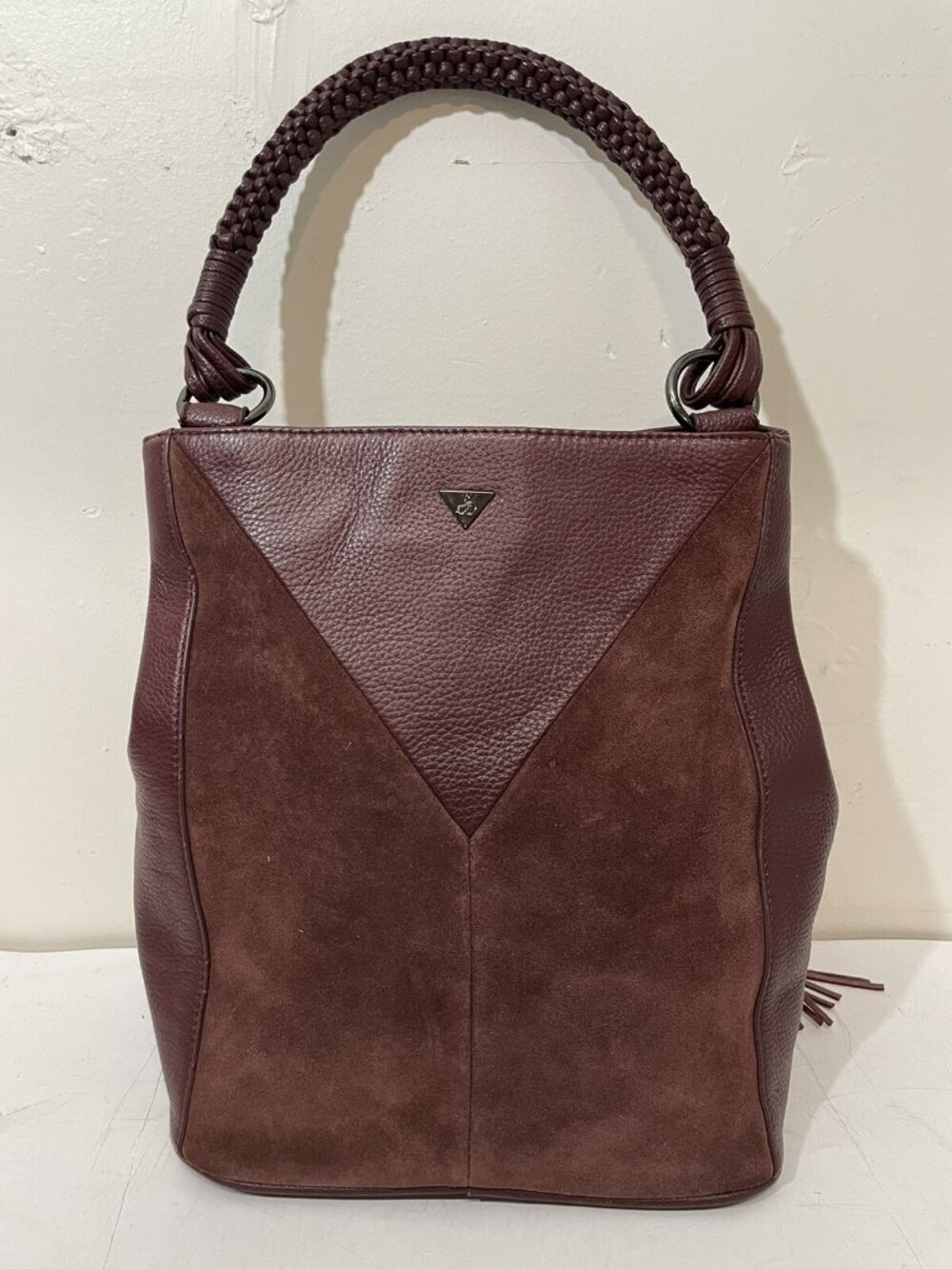 Sam Edelman ~ Monica Portwine Pebbled Leather and Suede Shoulder Bucket Bag